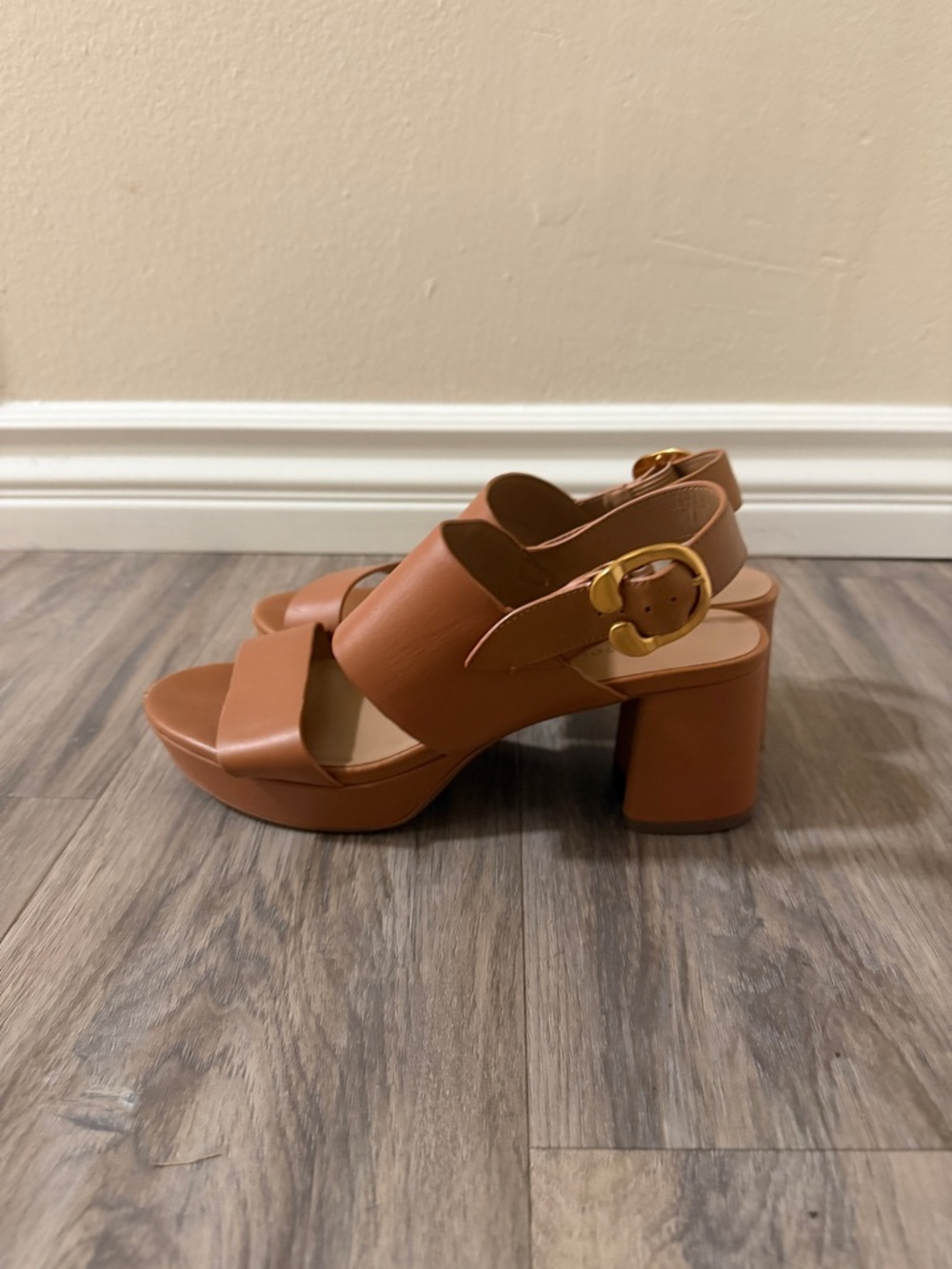AEROSOLES “Camera” Platform Heel Sandals with Slingback Gold Buckle Detail